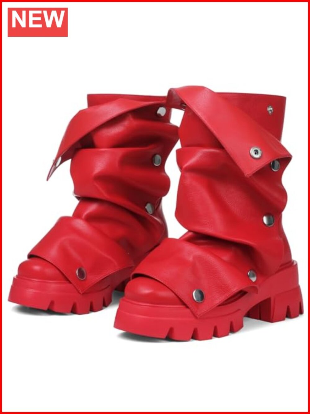 Womens Slouchy Mid Calf Platform Combat Boots Fold Over Synthetic